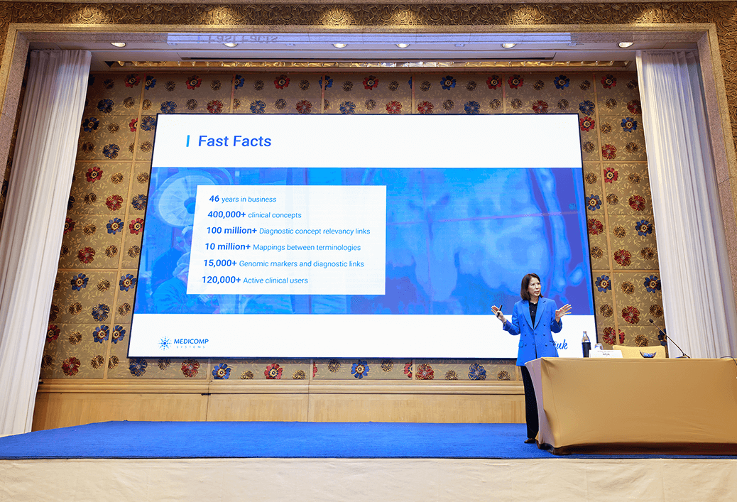 Piyanun Yenjit, founder and managing director of APUK and Medicomp Systems' certified implementation partner, presents at the 2025 Medicomp U event in Bangkok, Thailand.